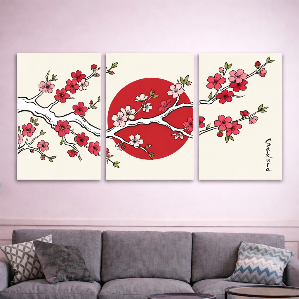 Cherry Blossom Canvas Wall Art – Minimalist Japanese Style