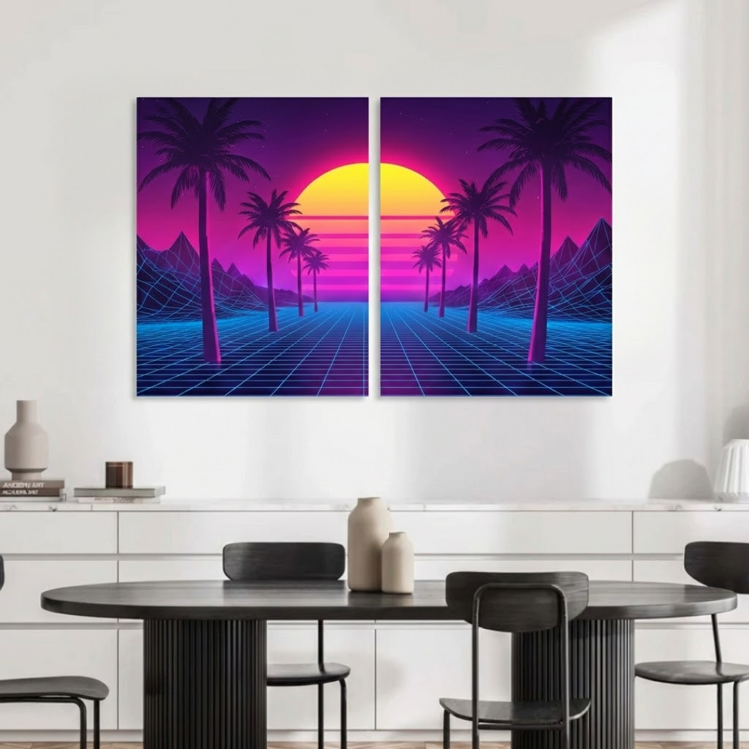 80s Retro-Futuristic Vaporwave Sunset - Synthwave Aesthetic Room Decor