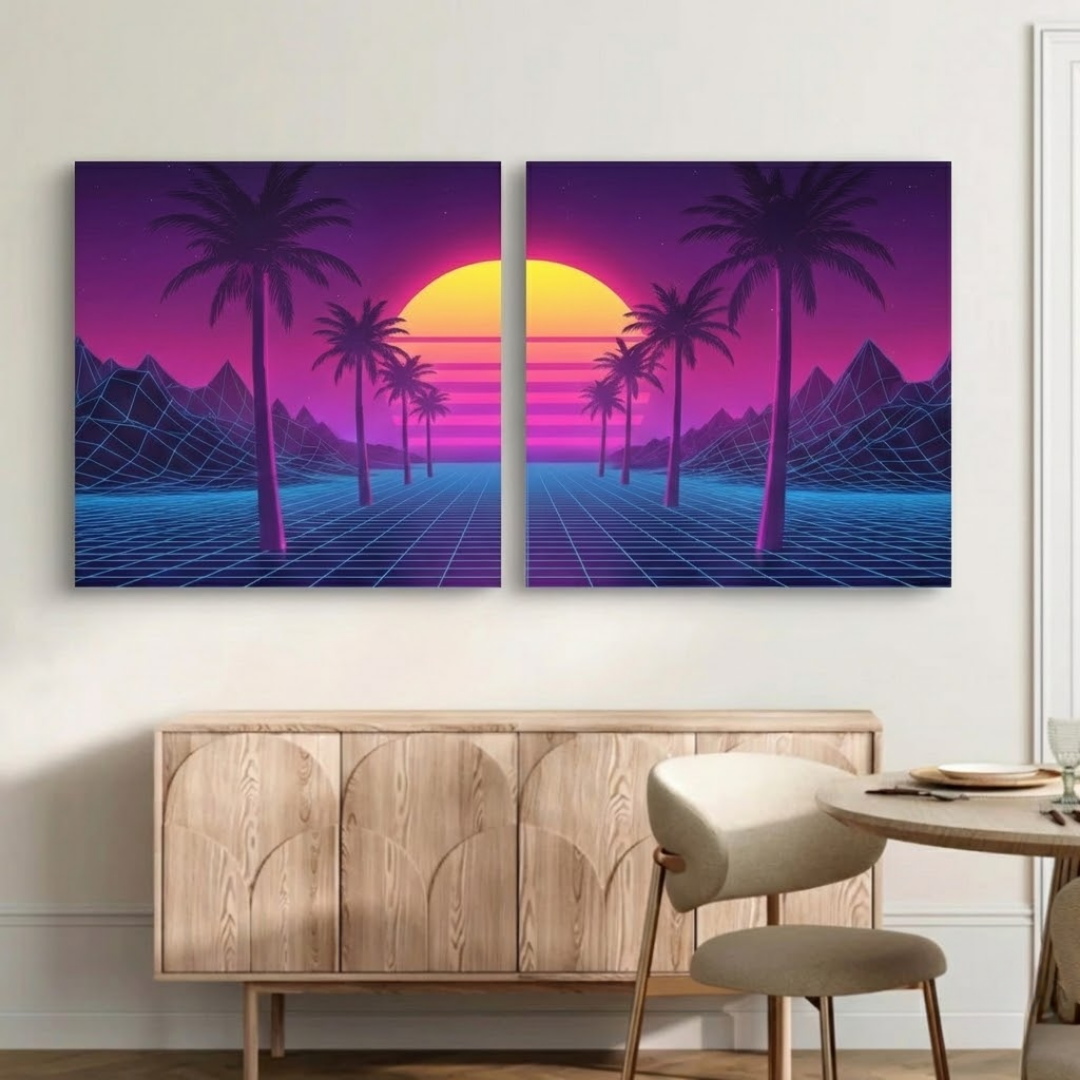 80s Retro-Futuristic Vaporwave Sunset - Synthwave Aesthetic Room Decor