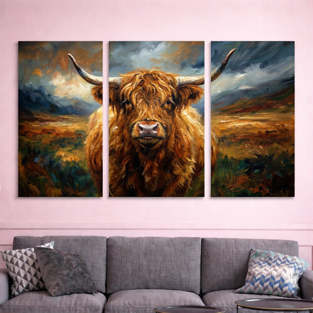 Highland Cow Canvas Wall Art – Rustic Farmhouse Decor