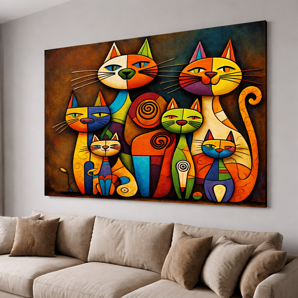 Abstract Cat Wall Art Canvas – Colourful Modern Home Decor