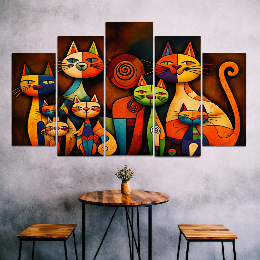 Abstract Cat Wall Art Canvas – Colourful Modern Home Decor