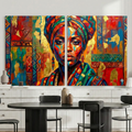 African Portrait Wall Art – Modern Cultural Canvas Set of 2, Colourful Tribal Abstract Home Decor