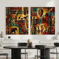 African Wall Art Canvas – Tribal Mask & Safari Cultural Print Set of 2, Modern Ethnic Home Decor