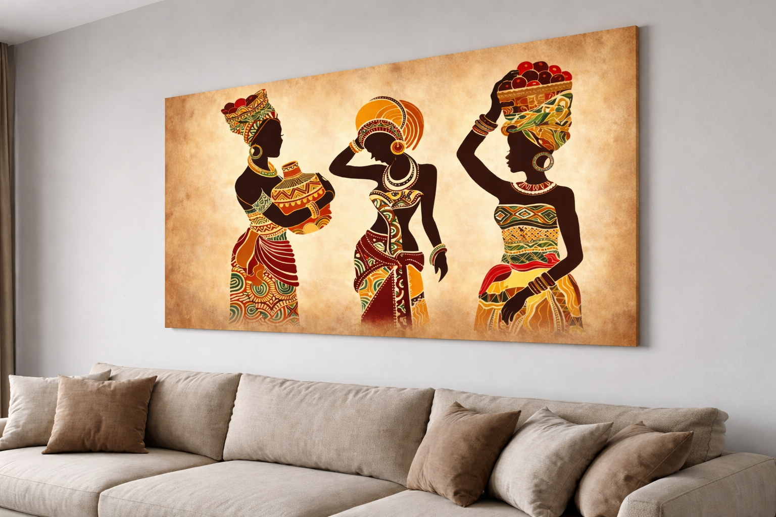 African Women Tribal Wall Art – 3-Panel Elegant Modern Canvas Decor