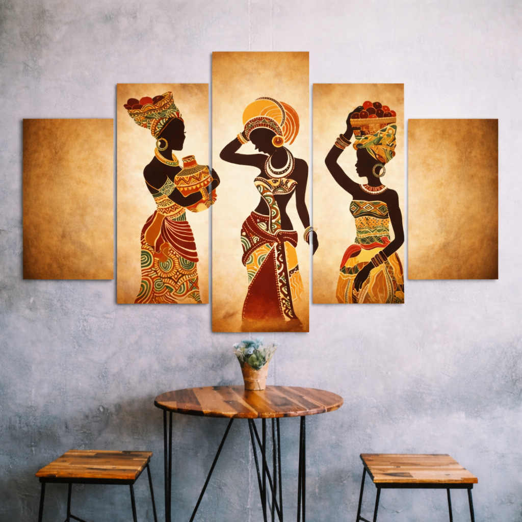 African Women Tribal Wall Art – 3-Panel Elegant Modern Canvas Decor