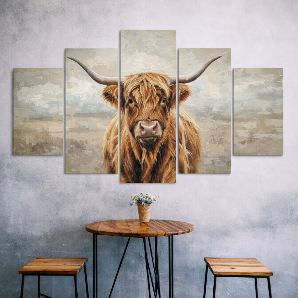 Highland Cow Canvas – Neutral Rustic Wall Art